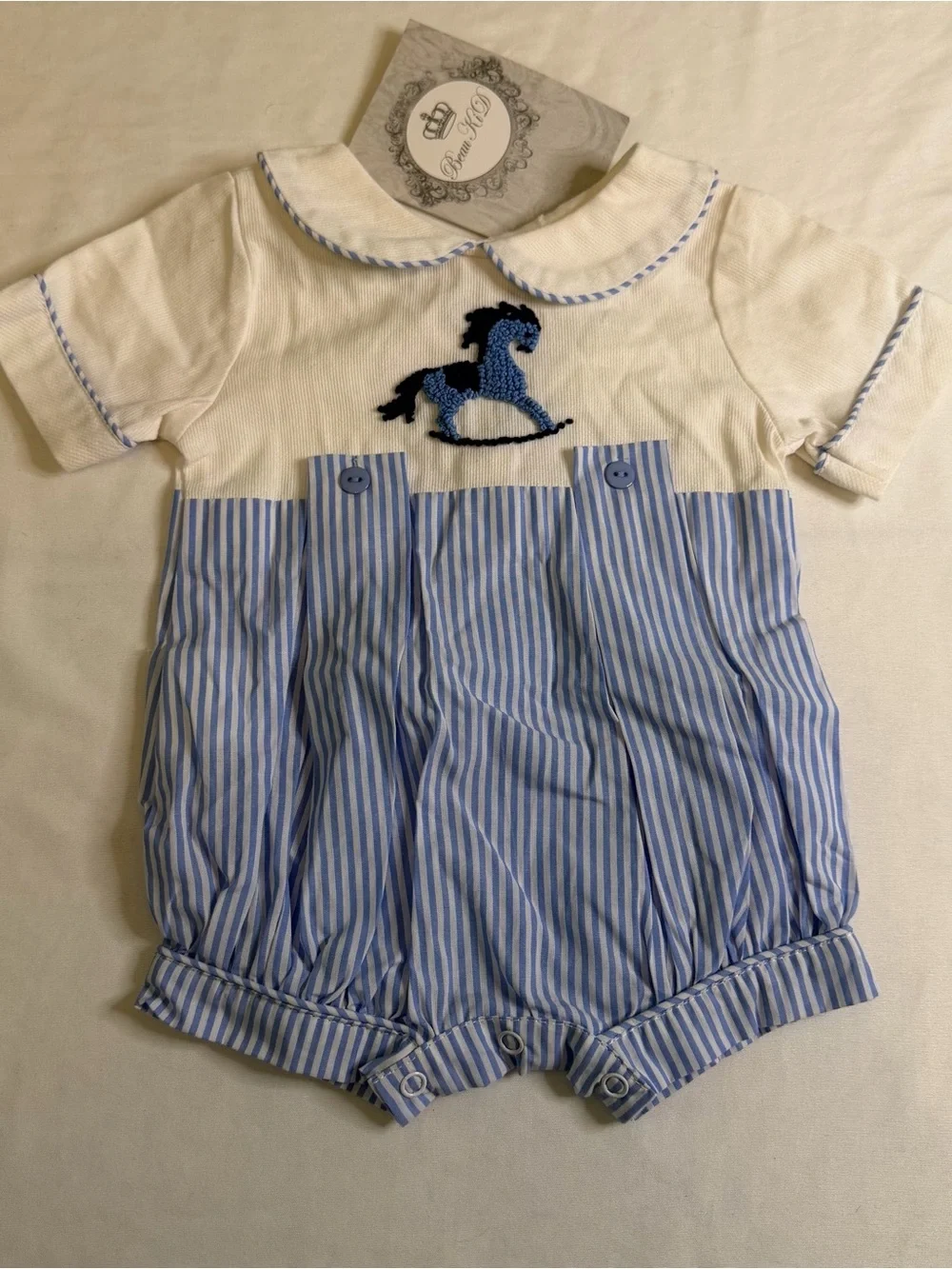Beau KiD Kids Designer Boutique Wear Rocking Horse‎ Bubble Romper 3/6 Months NWT